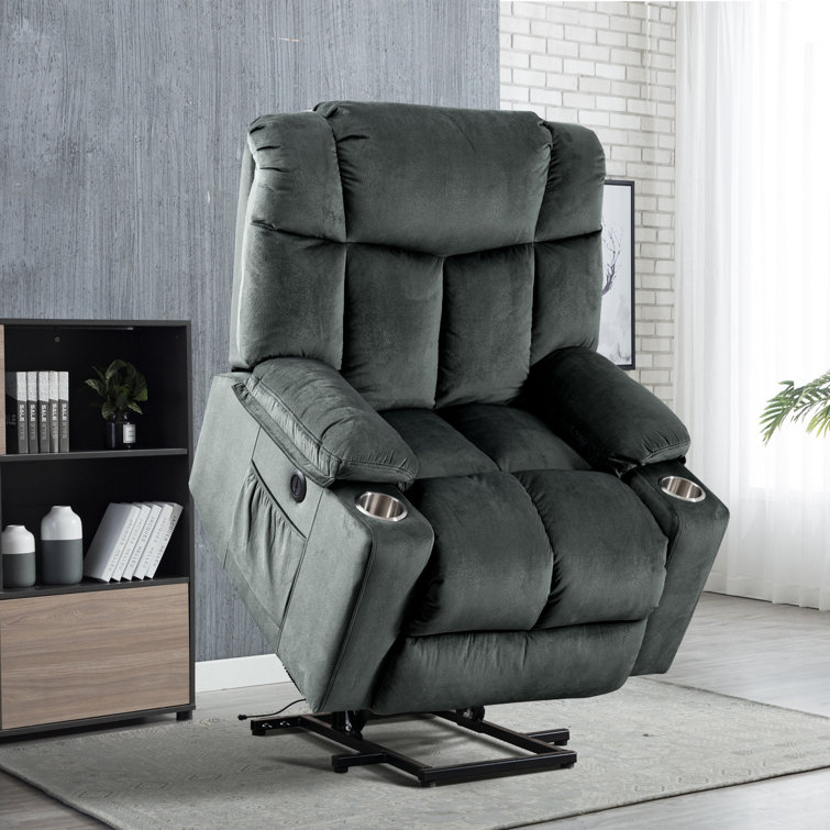 Carollynn 34.6 Wide Overstuffed Upholstered Lift Assist Power Recliner with USB Port and Cup Holder